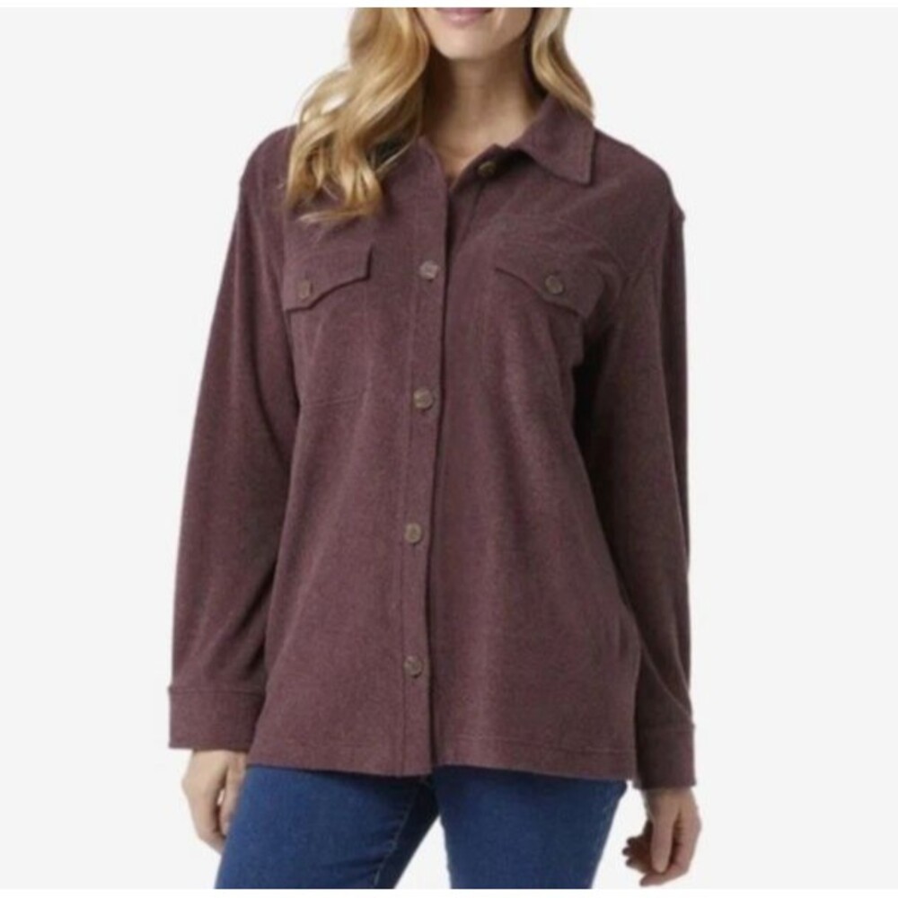 NEW 32 Degrees Heat Women's Fleece Soft Long Sleeve Button Up Shirt Small Purple